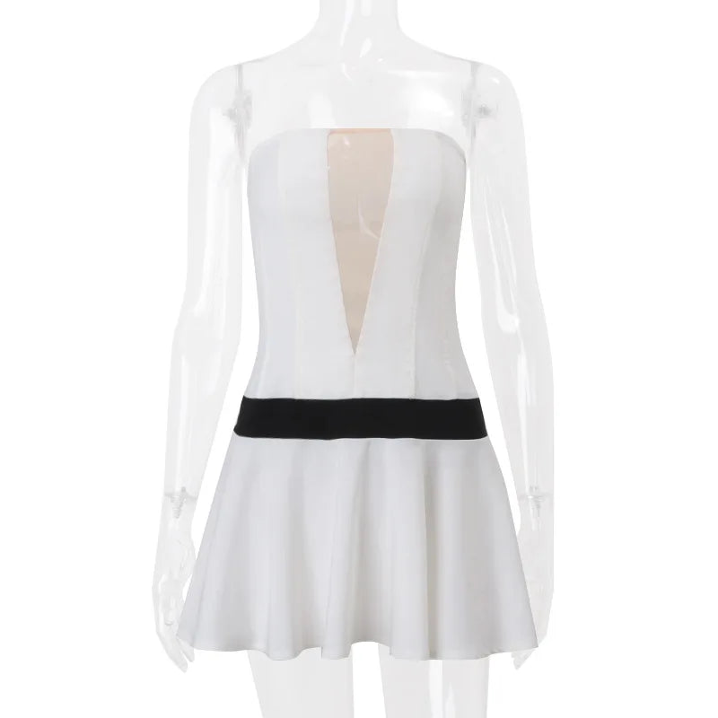Aiertu  -  Fall Fashion Sexy Tube Top Slim Dress Female Fish Bones Contrast Color Splice Folds Mini Dress Sleeveless Party Outfits Aiertu