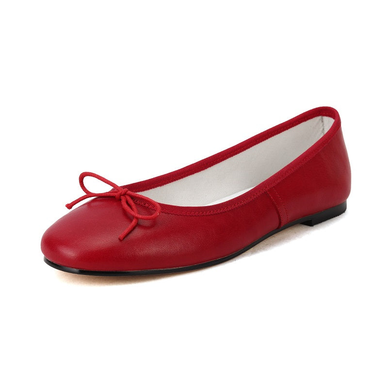 Aiertu  Women Ballet Shoe Sheepskin Loafers Basic Style Sweet Girls Spring Ballet Shoes Slip On Butterfly-Knot Women Flats Round Toe Aiertu