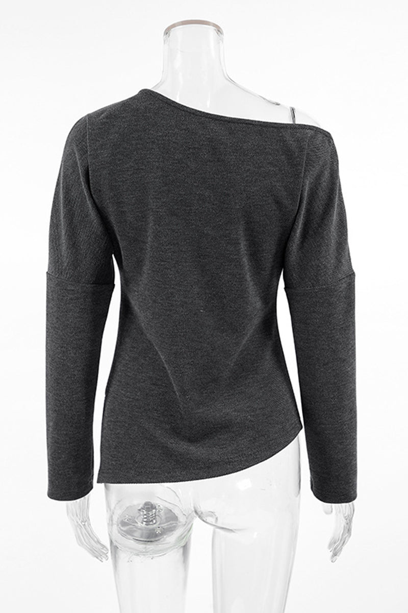 Aiertu  -Casual Street Irregular Potholes Oblique Collar Tops aiertu