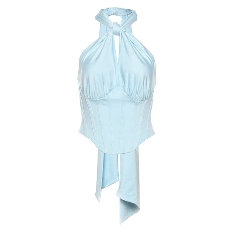 Aiertu  -  Y2k Aesthetic Halter Bandage Pleated Tank Top Women Streetwear Backless Bodycon Tanks 2026 Summer Sexy Grunge Cropped Camisole Aiertu