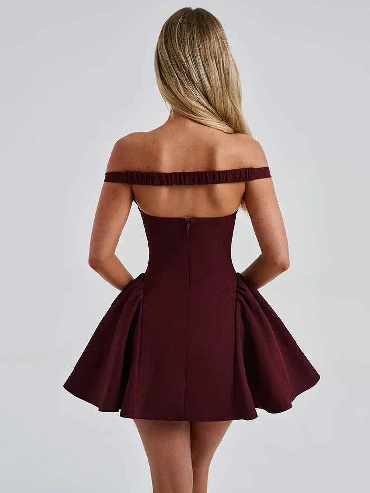 Aiertu  Off-shoulder Backless Sexy Mini Dress for Women Wine Red Sleeveless Strapless High Waist A-line Club Party Sexy Dress Aiertu