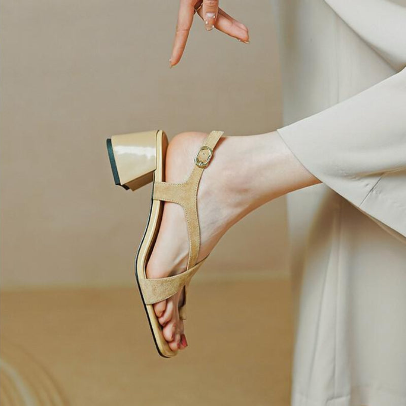 Aiertu  Summer New Casual Fashion Square Toe Thick Heel Open Toe Buckle Solid Color Comfortable Sexy Banquet Women's Shoes Aiertu