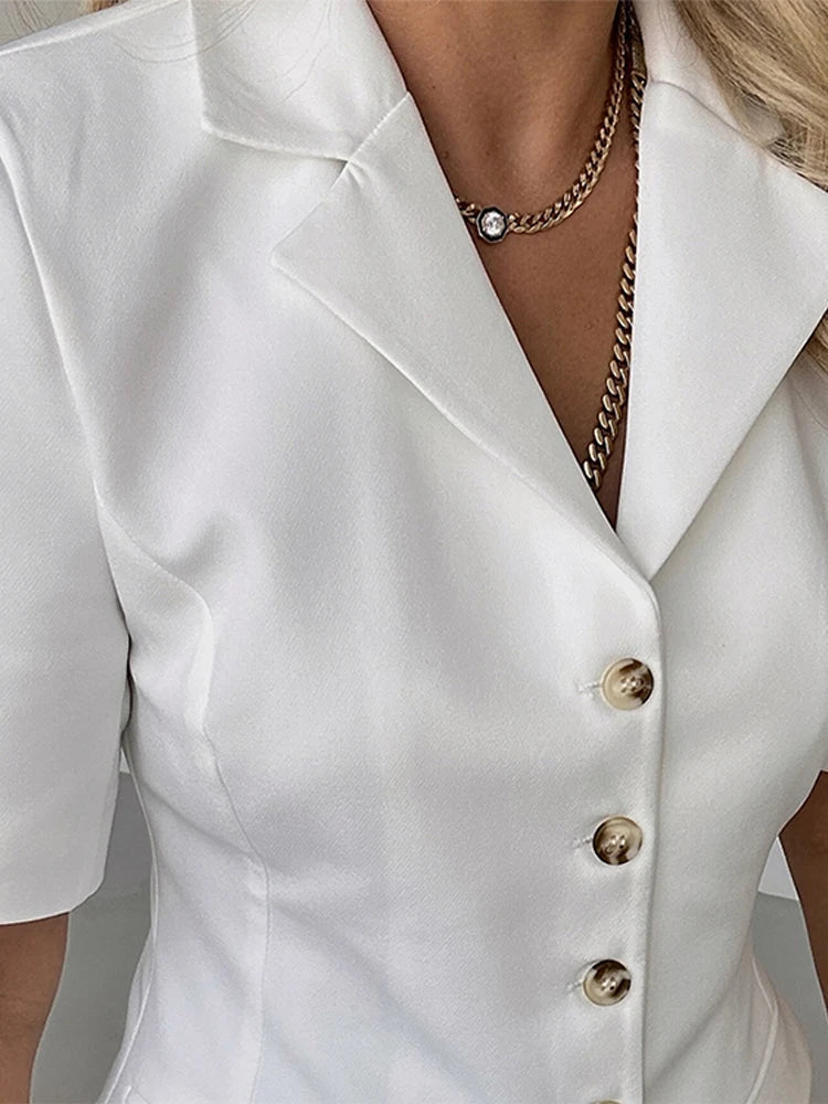 Aiertu  -  Fashion Commute Suit Coat Women Lapel Half Sleeves Single Breasted Slim Office Female Coats 2025 Spring Chic Solid Lady Jacket Aiertu