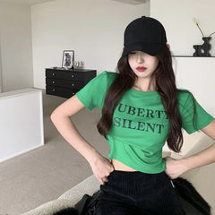 Aiertu  -  Short Sleeved T-shirt Women's Short Base Shirt 2026 Spring and Summer Slimming Slim Fit Letter White Student Top Female Clothes Aiertu