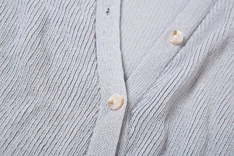 Aiertu  -  Hollow Button Knitted Cardigan Top Female Sexy See Through Lapel Contrast Slim Spring New Long Sleeve Women's Sweater Top Aiertu