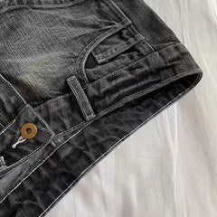 Aiertu  -  Y2k Harajuku Hot Girls Black Low Waist Denim Shorts Womens Loose and Versatile Stretch Hip Covering Slimming Jean Shorts Aiertu
