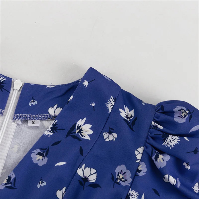 Aiertu  -  Print Short Sleeve Dress V Neck Maxi Dress For Women Elegant High Waist Button Print Sexy Slim Fashion Holiday Dress Aiertu