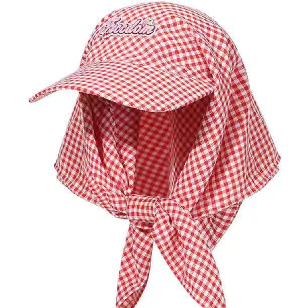 Aiertu  -  Sweet Cool Lattice Headscarf Hats Women Girl Summer Sun Protection Baseball Caps Adjustable Foldable Beach Hat Portable Sun Hat Aiertu