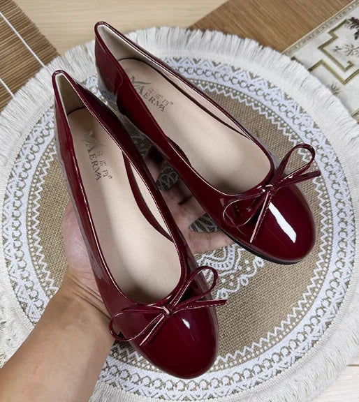 Aiertu    -  Women Round Toe Ballet Flats Spongy Bottom  Hot New Italian Shoes Patent Leather Classic Bow-Knot Dressing Slip-On 34 48 47 Aiertu