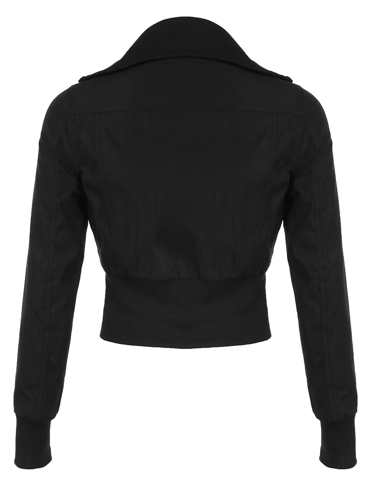 Aiertu - summer inspo Korean Street Style Black Zip Up Turtleneck Slim Long Sleeve Bomber Jackets For Women Autumn New Fashion Gothic Outwears Aiertu