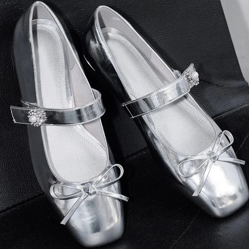 Aiertu  -  New Ladies Shoes on Sale Mary Janes Women's High Heels Round Toe Bow Tie Dress Pumps Women Buckle Strap Crystal Med Heel Shoes Aiertu