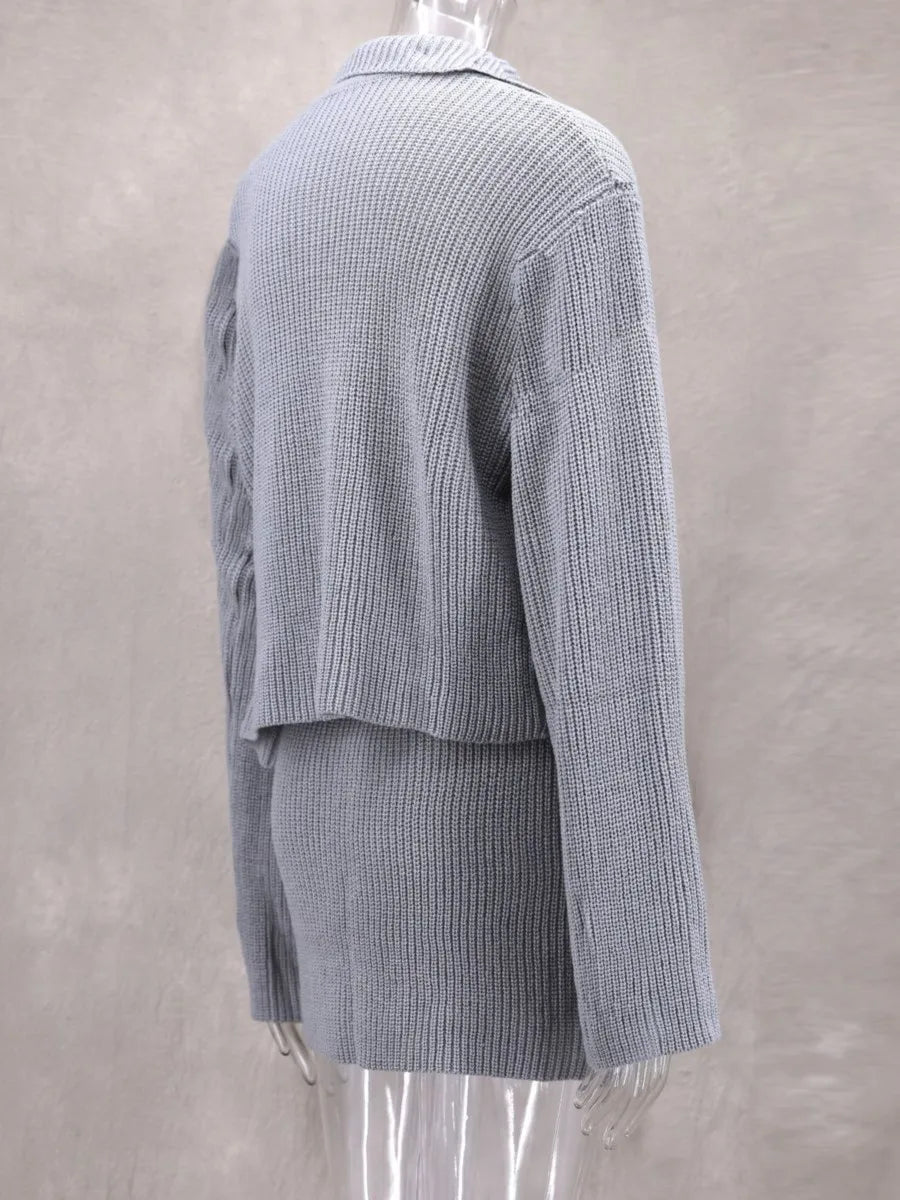 Aiertu  -   Solid Knitted 2 Piece Set Women Single Breasted Long Sleeve Cardigan+mini Skirts Sets Autumn New Streetwear Fashion Elegant Suit Aiertu