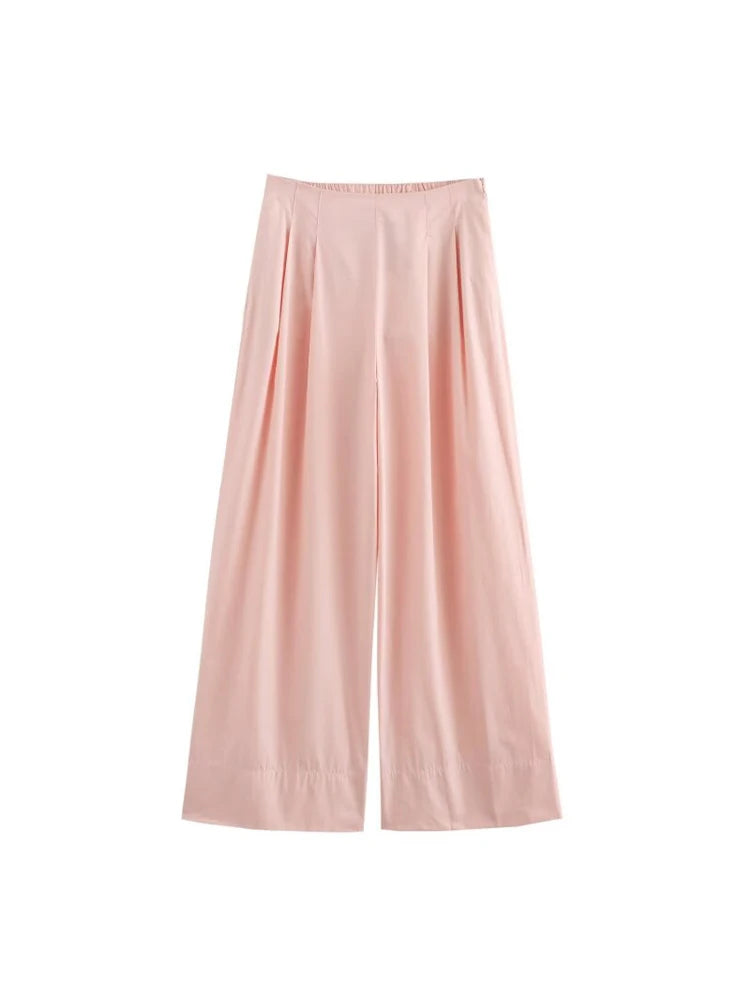 Aiertu  -  Women Sumemr Pleated 2-Pieces Sets Fashion Solid Poplin Blouses Tops and Trousers Female Elegant Street Two Suits Clothing Aiertu