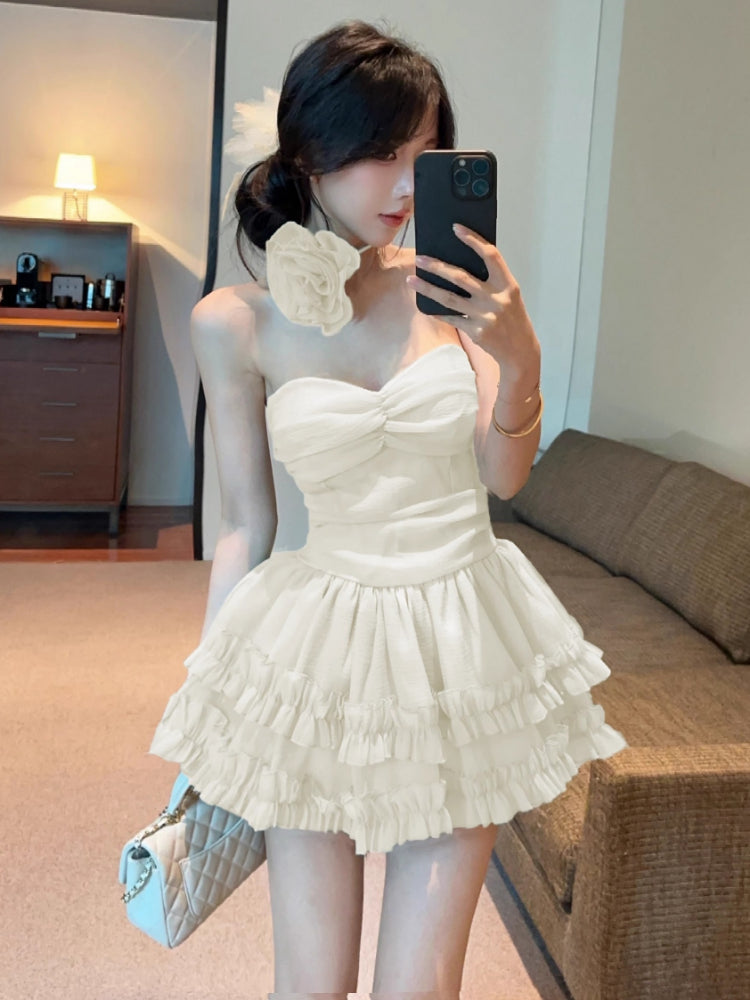 Aiertu  All Match Sweet Strapless Dresses for Women Slim Waist A-line Pleated Fashion Korean Dress 2025 Summer Party Cake Mini Vestidos aliexpress