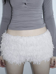 Aiertu - summer inspo Faux Fur Solid Knitted Women’s Short Chic Y2K Skinny Simple Low Waist Autumn Winter Design Basic Pants Aiertu
