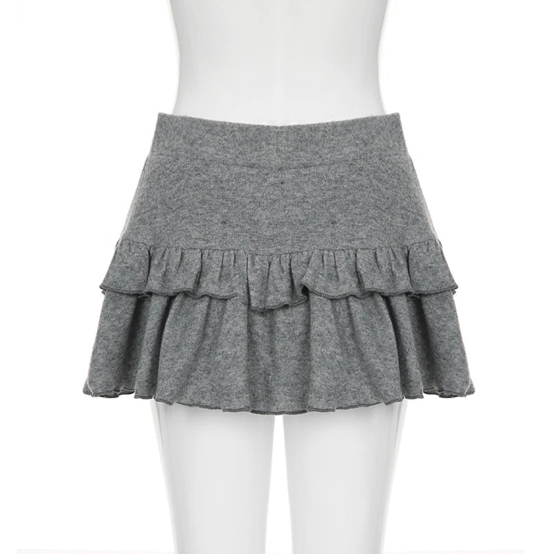 Aiertu  Casual Solid Ruffles A-Line Skirts Preppy Style Basic Slim Low-Waisted Mini Skirts Women 2025 Summer Fashion Streetwear Aiertu