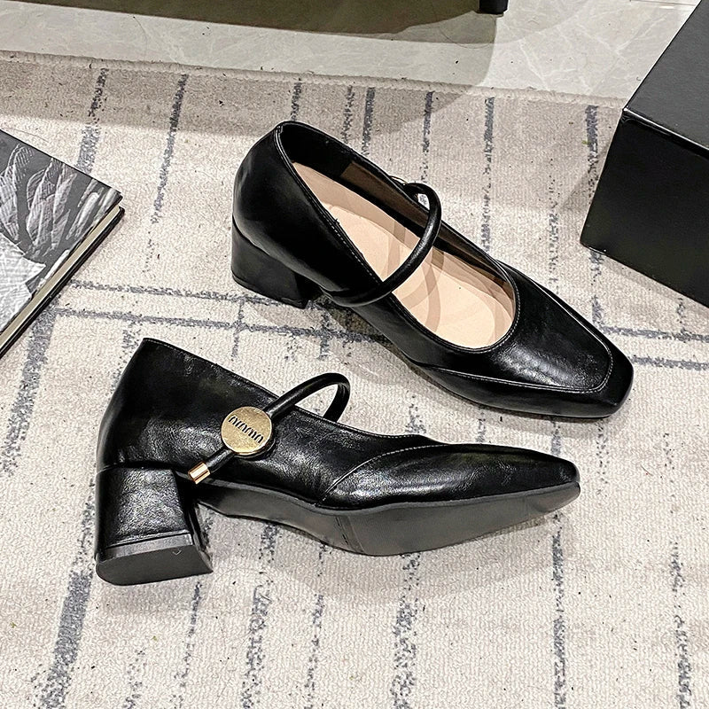 Aiertu  -  Designer Thick Heel Women's Mary Jane Shoes Fashion Shallow Buckle Shoes Spring Autumn Party Dress Shoes Aiertu