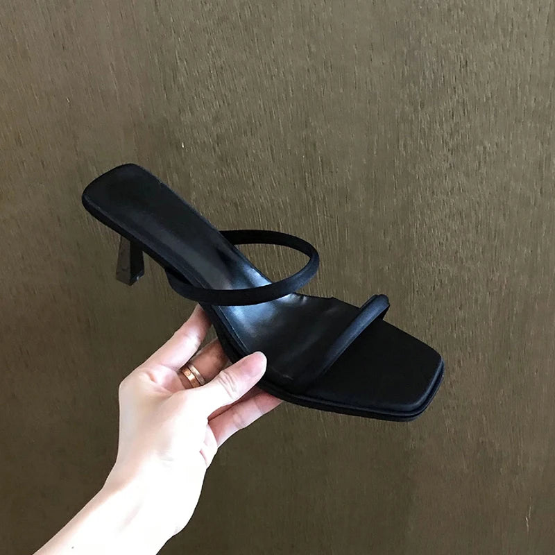 Aiertu  -  Summers Narrow Band Women Slippers Shoes Casual Street Style Ladies Open Toe High Heel Slides Aiertu