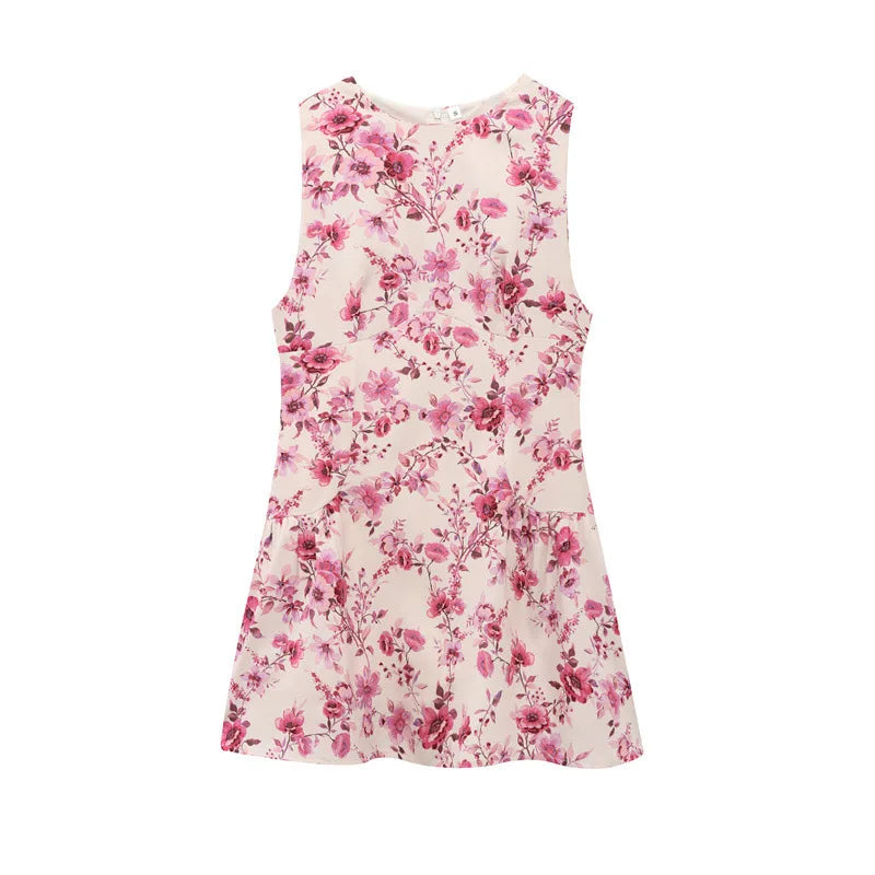 Aiertu  -  Sweet Printed Party Dress Women O-neck Sleeveless Pleated A-line Mini Dresses Female 2025 Spring Summer Fashion Print Lady Robe Aiertu