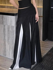 Aiertu  -Contrast Patchwork Low-Rise Maxi Skirt aiertu