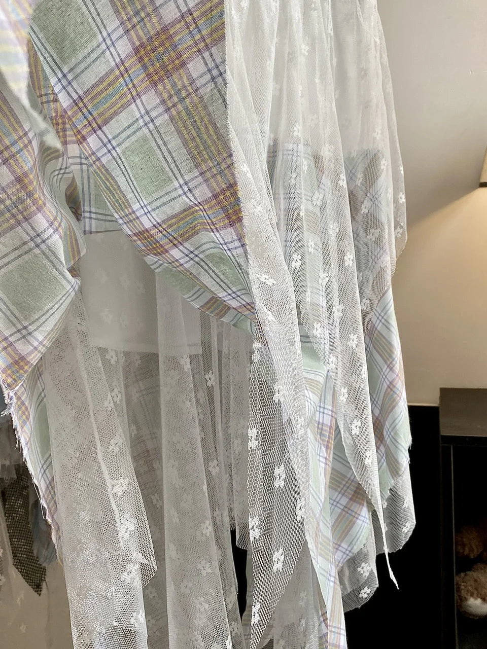 Aiertu  -  Sweet Girl Lace Mesh Skirt Women's Spring Elastic Waist Irregular Plaid A-line Long Skirt Fashion Female Clothes Aiertu