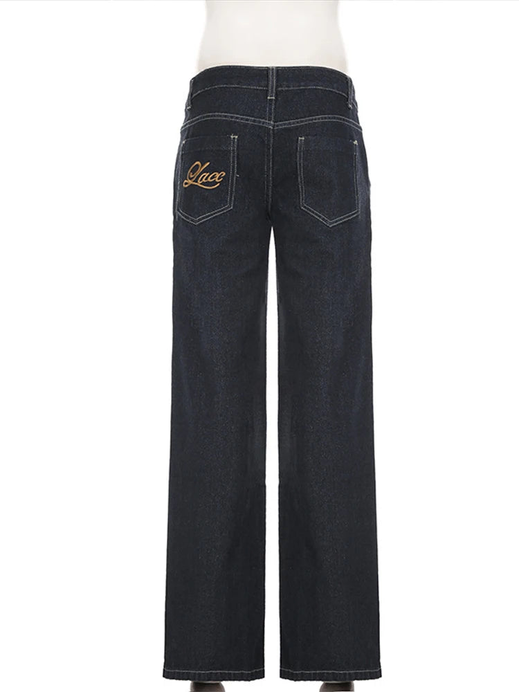 Aiertu  -  New Flare Jeans Women Vintage Low Waisted Embroidery Trousers Aesthetic Streetwear Casual Cargo Pants 2025 Women's Clothing Aiertu