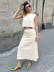 Aiertu  -  Tassel Wear Vest Half Skirt Women 3-piece Set Lapel Tie Vest Round Neck Vest A-line Skirts 2025 Summer High Street Lady Suit Aiertu