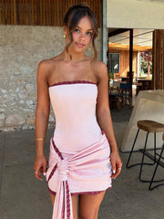 Aiertu  -  Sexy Patchwork Lace Dress Women Kink Folds Skinny Streamers Summer Fashion Street Midnight Temperament Party Bodycon Aiertu