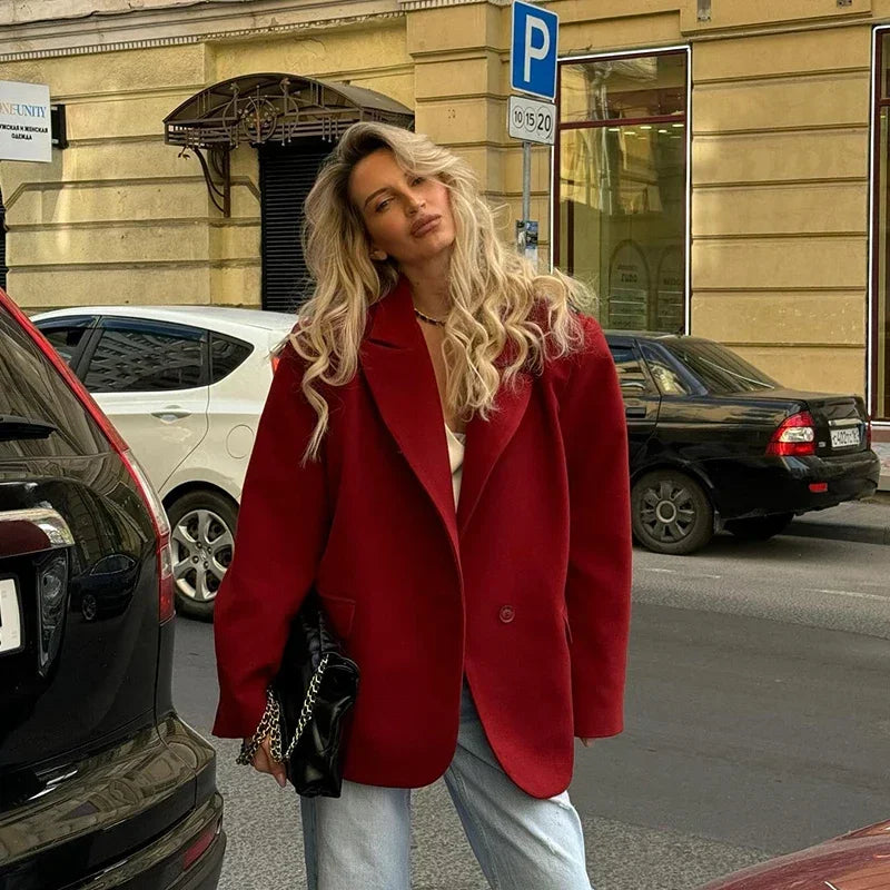 Aiertu  -  Loose Solid Blazer Coats Women Casual Lapel Long Sleeve Single Button Pockets Jacket 2026 Autumn New Office Lady Tops Streetwear Aiertu