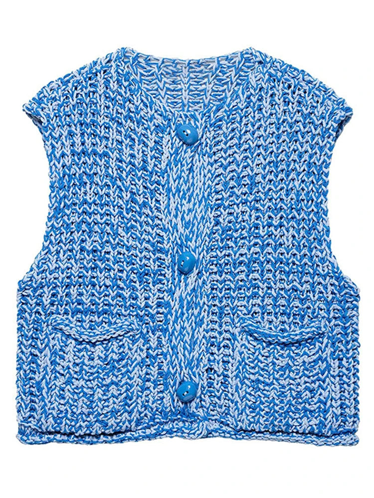 Aiertu  -  Elegant Spiral Knitting Vest For Women 2025 Chic O-neck Single Breasted Sweater Tank Spring Summer Vacation Party Lady Chic Tops Aiertu