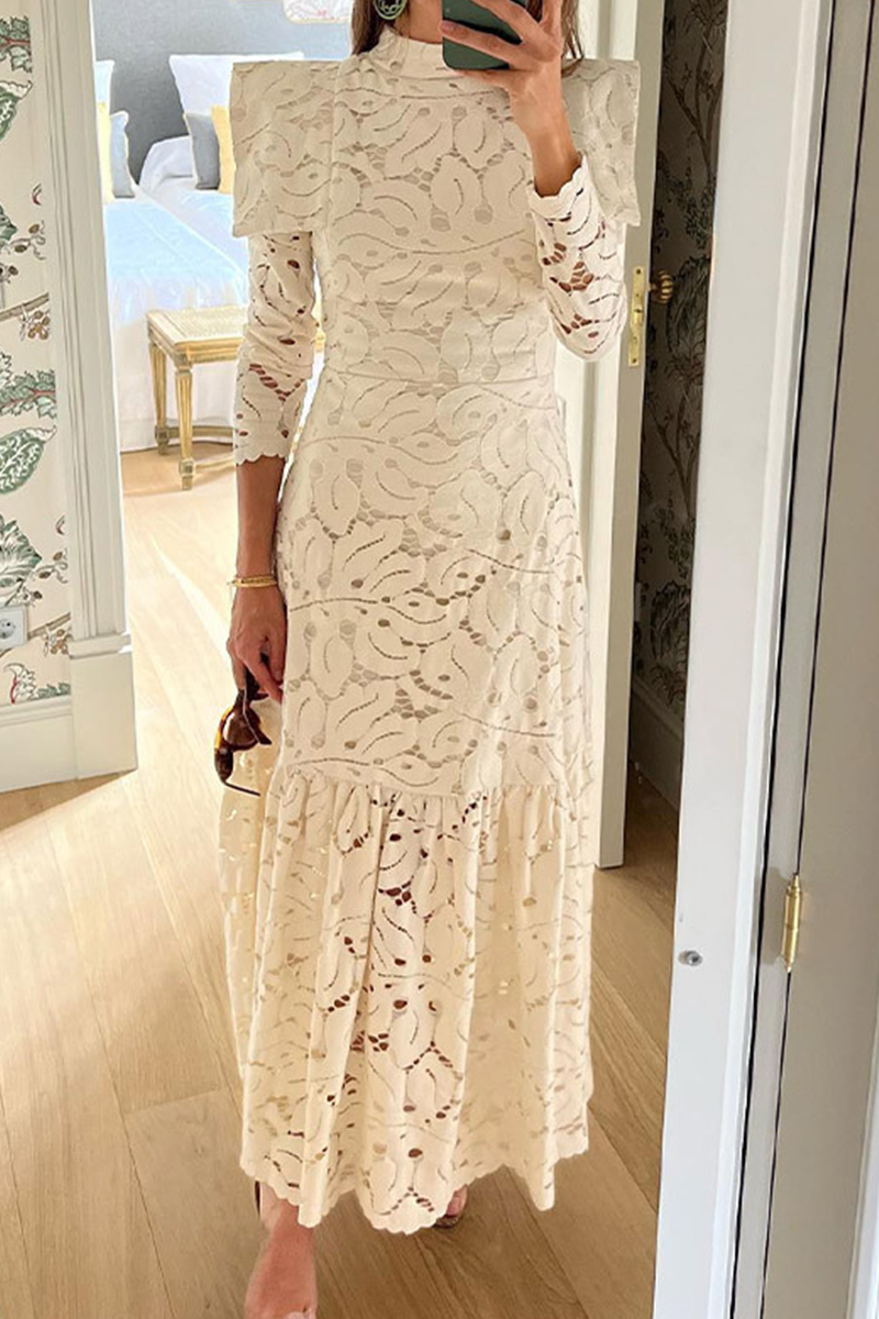 Aiertu  -  Elegant Lace Patchwork Half A Turtleneck Waist Skirt Dresses Aiertu