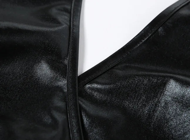 Aiertu Sexy PU Leather V Neck Low-cut Girdling Waist Slim Bodycon Dress Women Sleeveless Backless Skinny Evening Dress Club Party Aiertu
