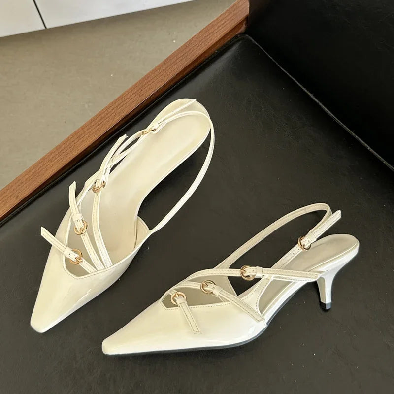 Aiertu  -  Sexy Slingbacks Narrow Band Buckle Strap Pumps Women Pointed Toe Thin Heels Wedding Party Mule Shoes Aiertu