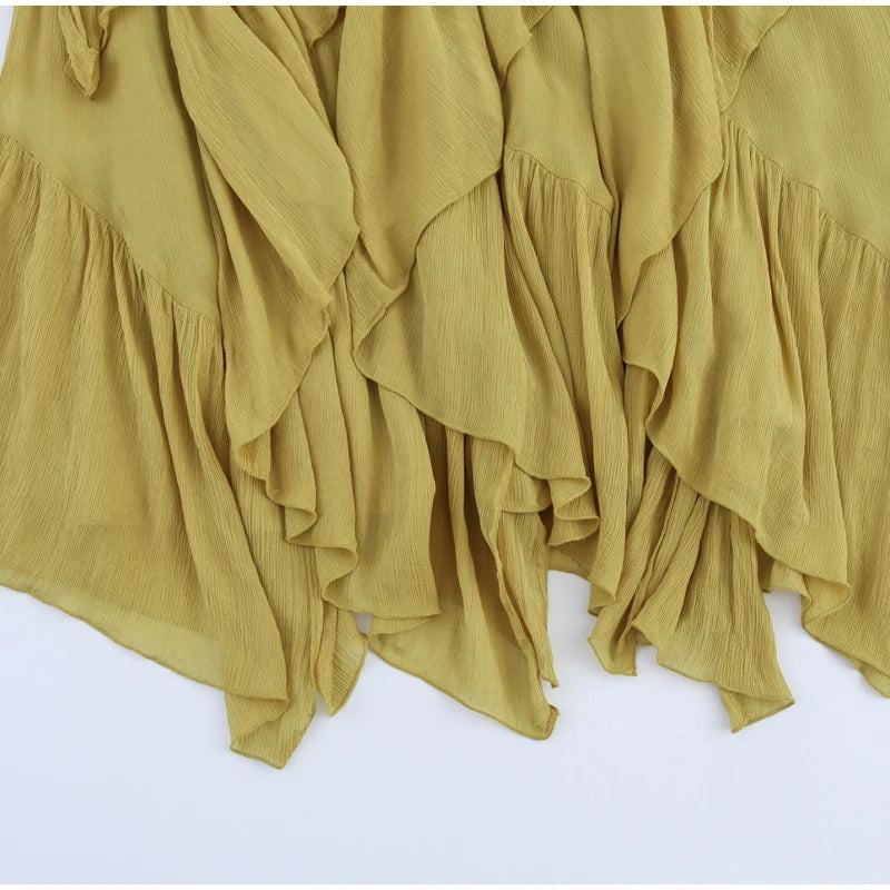 Aiertu  -  Irregular Multi-layer Ruffles Skirt Women Ribbon Pleated Elegant High Waist A-line Skirts 2025 Summer New Street Fold Lady Robe Aiertu