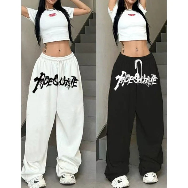 Aiertu  -  new American white hip hop hiphop jazz dance high waist loose straight wide leg drawstring sports pants Aiertu