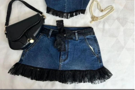 Aiertu  -  Korean Gothic Sexy Hottie Denim Skirt Suit for Women Harajuku Y2k Style High Street Retro Design Cute Mini Skirt Punk Slim Top Aiertu
