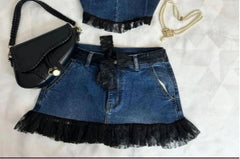 Aiertu  -  Korean Gothic Sexy Hottie Denim Skirt Suit for Women Harajuku Y2k Style High Street Retro Design Cute Mini Skirt Punk Slim Top Aiertu