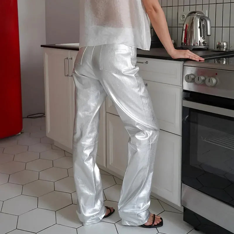 Aiertu     -  Fall Outfits 2026 Casual Golden Zipper Trousers Women Loose High Waist Buttons Long Pants 2026 Autumn Winter New Lady Fashion All-matched Bottoms Aiertu