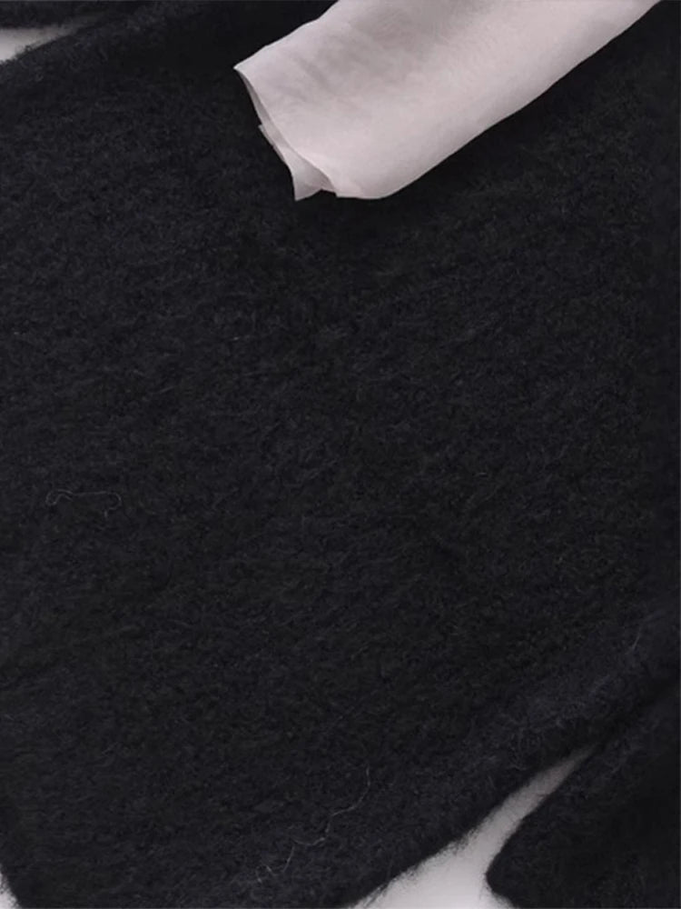 Aiertu  -  casual winter outfits Bow Patchwork Knitted Pullover Women Half Sleeve O-neck Female Sweater 2024 Autumn Winter Fashion Elegant Black Lady Knitwear Aiertu