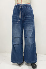 Aiertu  -Street Patchwork Mid Waist Loose Denim Jeans aiertu