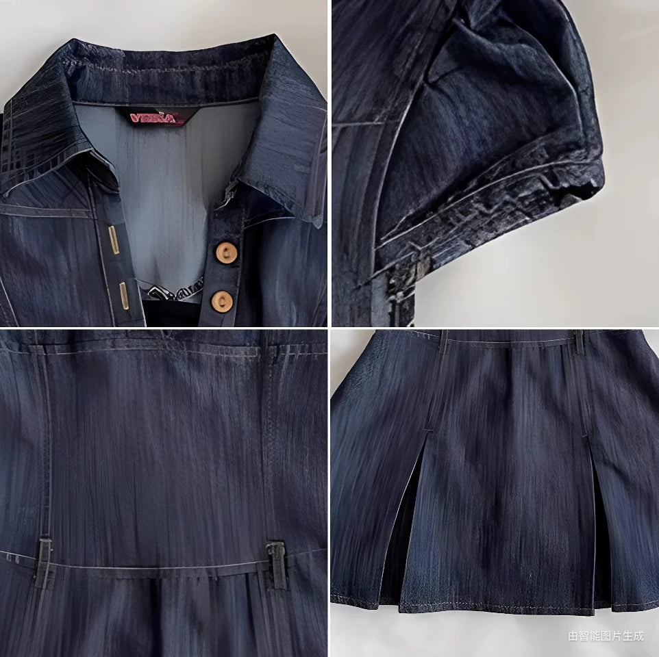 Aiertu  -  Spicy Girl Retro Denim Dress 2025 Summer Y2k Short Sleeve Button Streetwear Fashion Slim Fit Short Dresses Women's Mini Skirt Aiertu