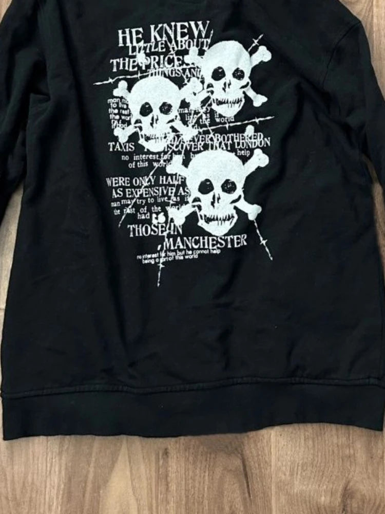 Aiertu  -  Vintage Skull Printing Harajuku Hoodies Preppy Style Casual Zipper Hooded Jacket Y2k Aesthetic Pocket Sweatshirt Women Grunge Aiertu