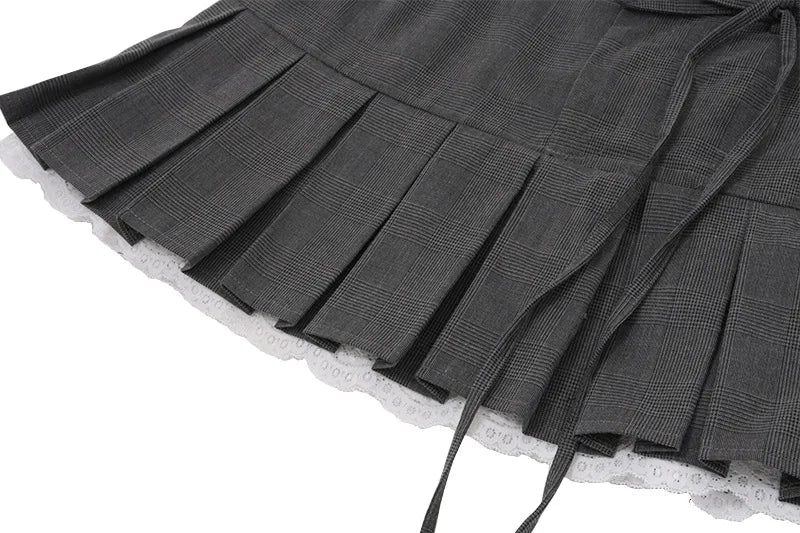 Aiertu  -  Lace Trim Low Waist Pleated Skirt Women Y2k Cutecore A-line Mini Skirts Kawaii Girls P33-DZ19 Aiertu