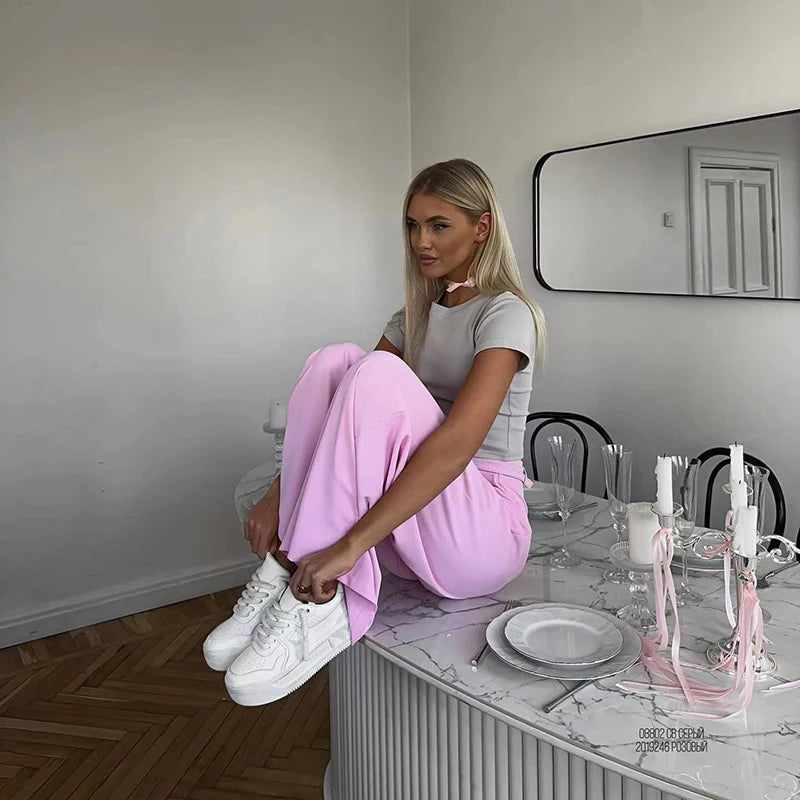 Aiertu  -  2026 Summer Slim Wide Leg Suit Pants High Waist Pants French Pink Casual Floor Towers Women's Versatile Draping Feel Trousers Aiertu