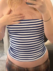Aiertu - summer inspo Hot Blue Stripe Basic Simple Sleeveless Crop Tops Women Strapless Tube Top Y2K Girl 2000s Summer Cute Streetwear Vest Aiertu