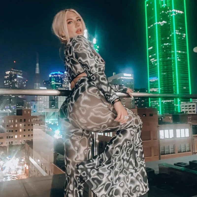 Aiertu  -  Mesh Printed Y2k Pants Women See Through Loose High Waist Casual Long Pant Summer Street Fashion Bottoms For Woman Aiertu