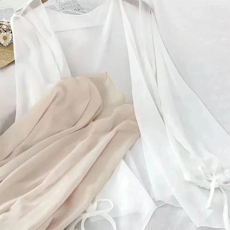 Aiertu Harajuku Chiffon Shirts Women Solid Casual Sun Protection Cardigan Summer Loose All Match Thin Sunscreen Blouses Coat New Aiertu