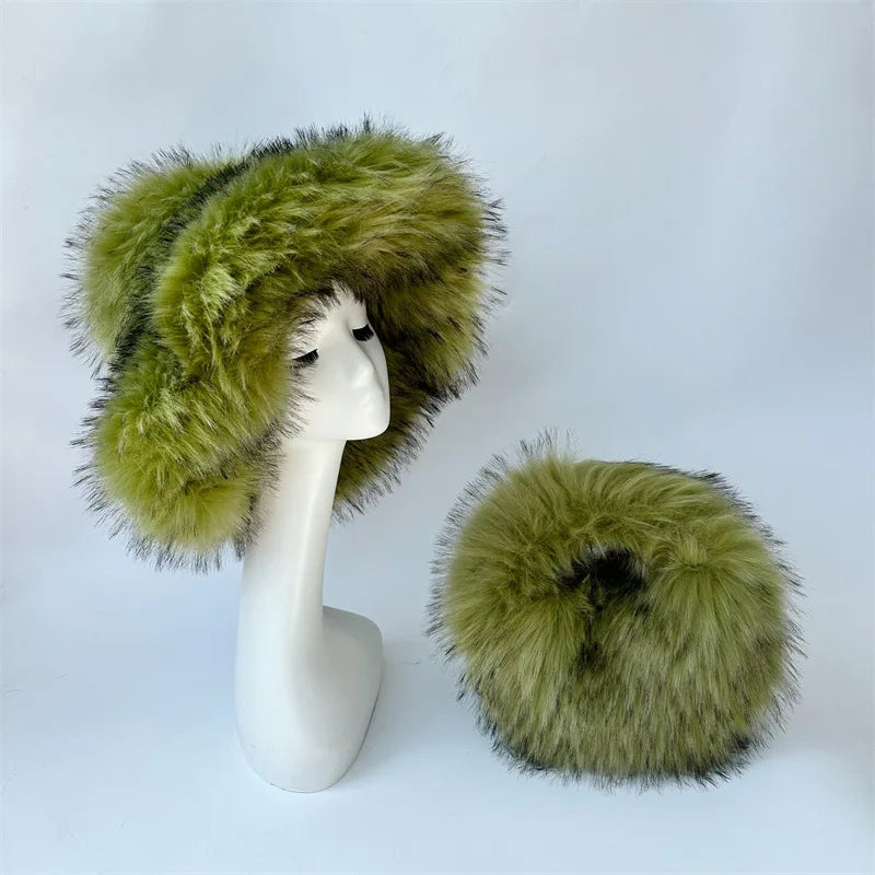 Aiertu  -  Winter Hat New Candy Color Faux Fur Y2k Warm Plush Basin Hat Unisex Bucket Hat Bob Homme Aiertu