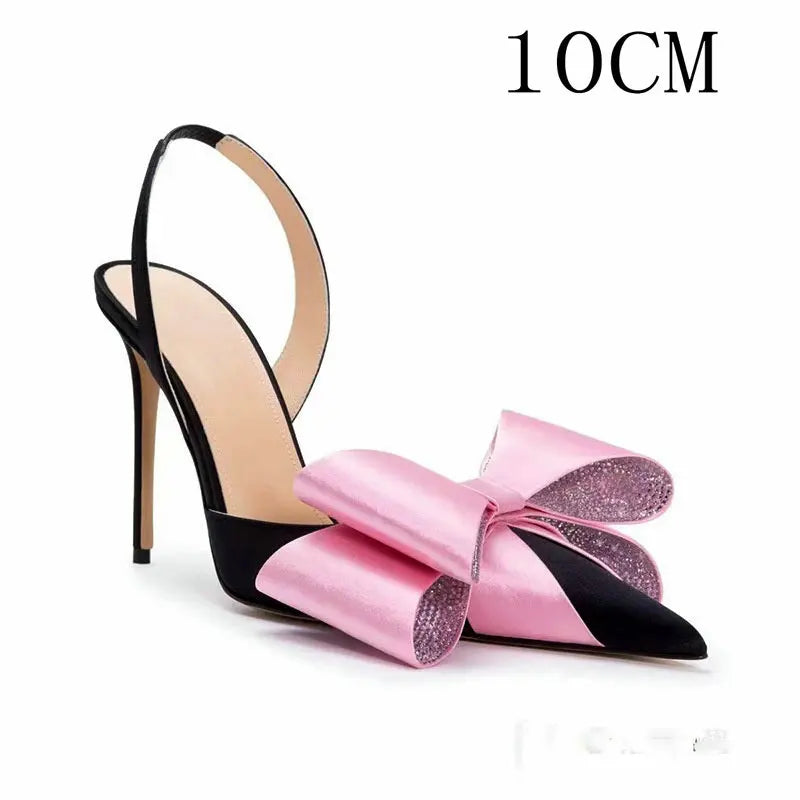 Aiertu  -  Bow Satin Stilettos New Women Point Toe Thin High Heel Slingbacks Elegant Sweet Pumps Sandals Shoes For Woman Aiertu