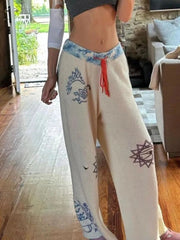 Aiertu  -  Y2k Aesthetic Streetwear Print Straight Pant Women Casual Patchwork Pantalon Personality Drawstring Grunge Wide Leg Trousers Aiertu